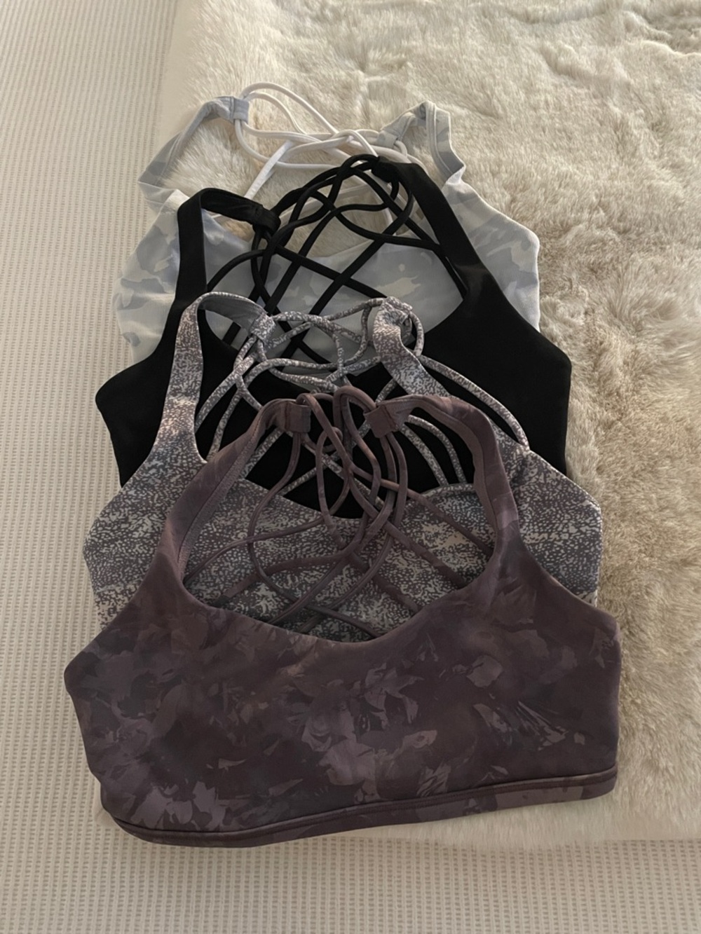 Lululemon Women’s Strappy Back Sports Bras - Black, Gray, White, Purple, size 2